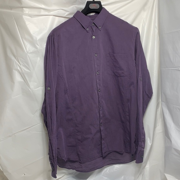 WOMEN’S John Varvatos Purple Sheer Button Down Convertible Sleeve Shirt Size XL - Picture 2 of 5